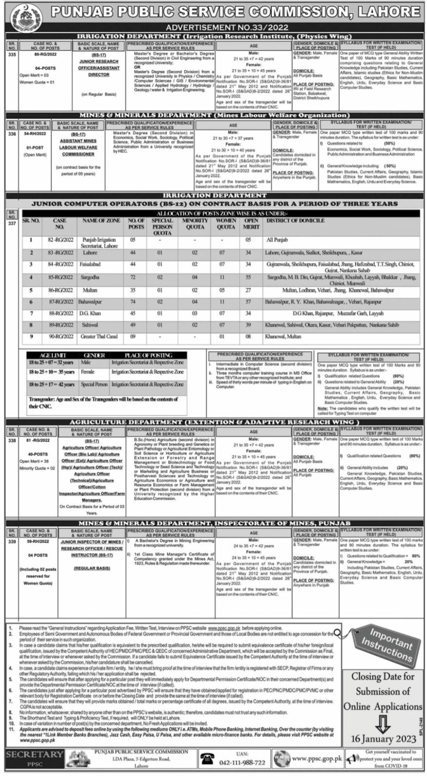 New Jobs 2023 in Irrigation Department Official Advertisement