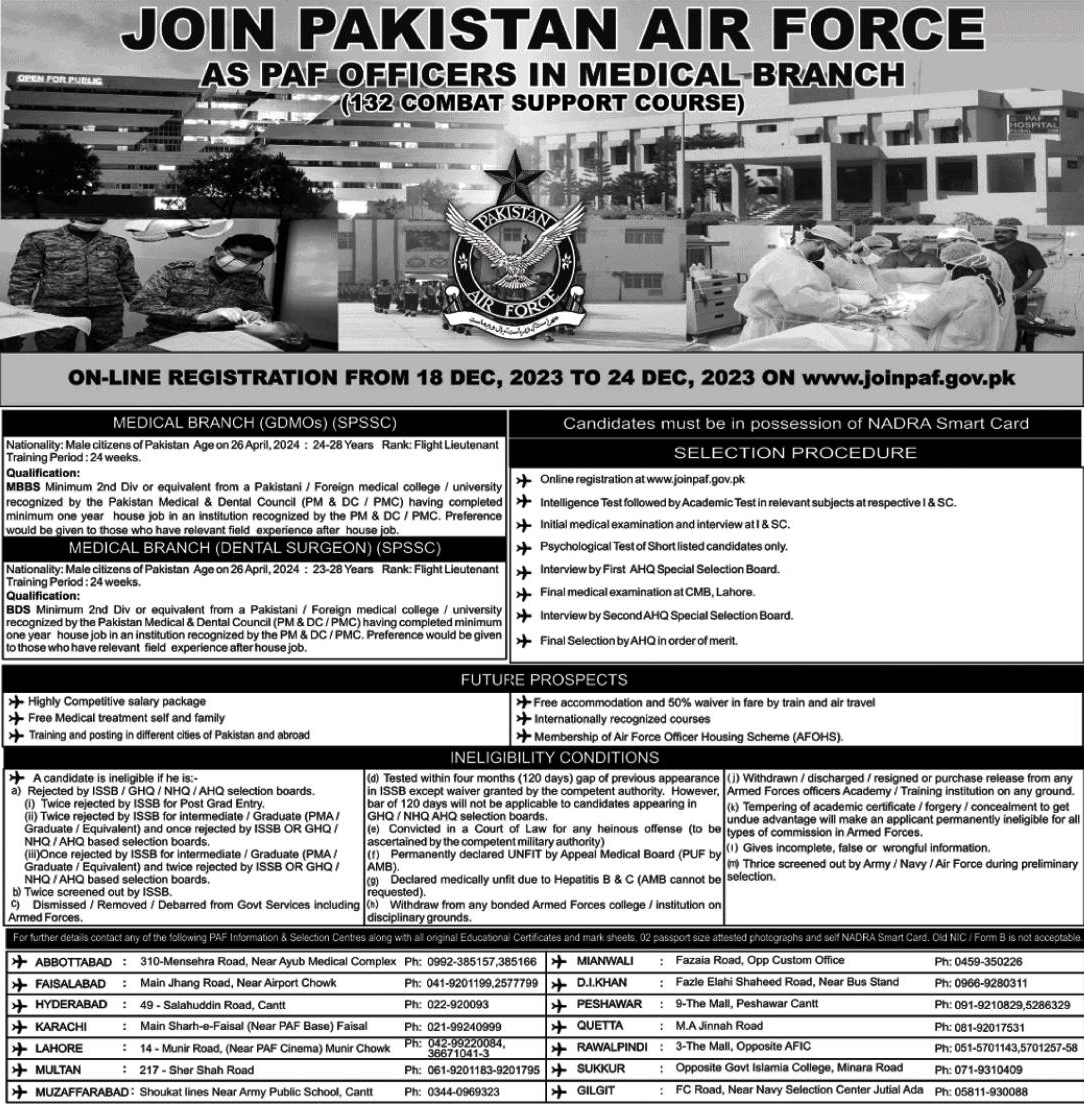 Latest Jobs Pakistan Air Force Medical Branch 2024 Official Advertisement