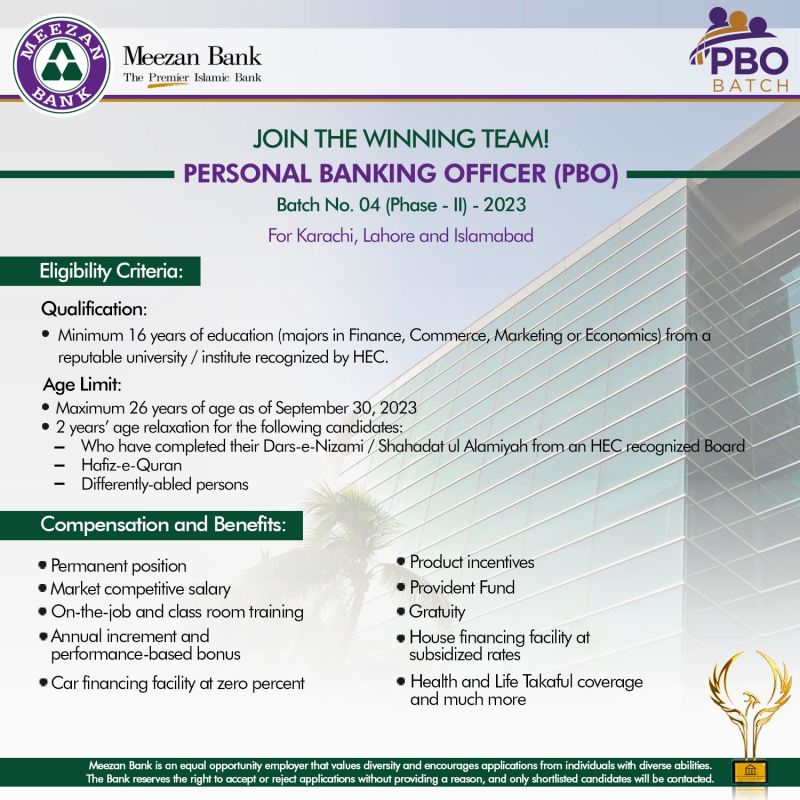 Meezan Bank Jobs In Karachi 2023 Official Advertisement